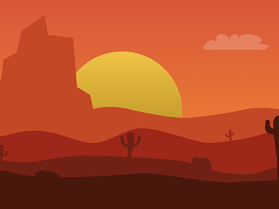 Sunset landscape cacti desert flat design hills landscape orange sunset texas vector wild