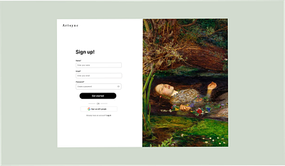 Art gallery sign up page dailyui