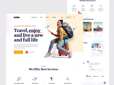 Jadoo - Travelling website design in figma figma website landing page landing page design travel website travelling landing page travelling website website design