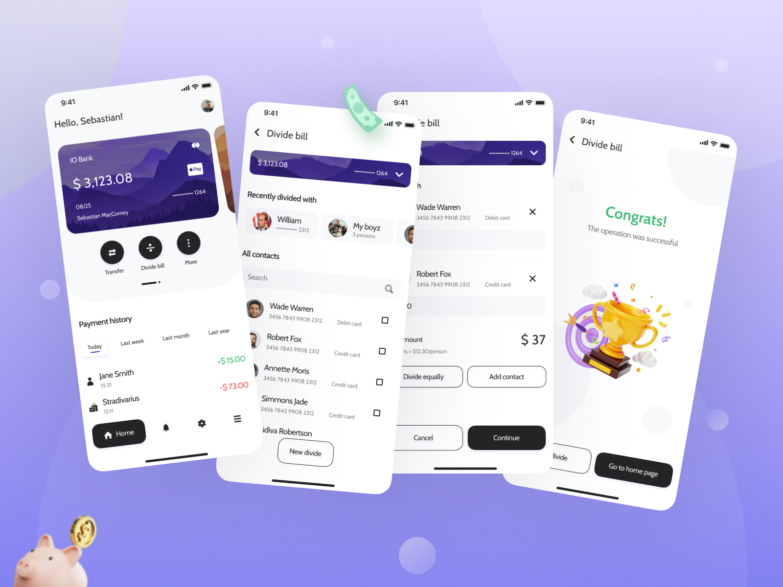 Banking App bancking cards divide bill fintech ios mobile mobile app payment transfer money ui wallet