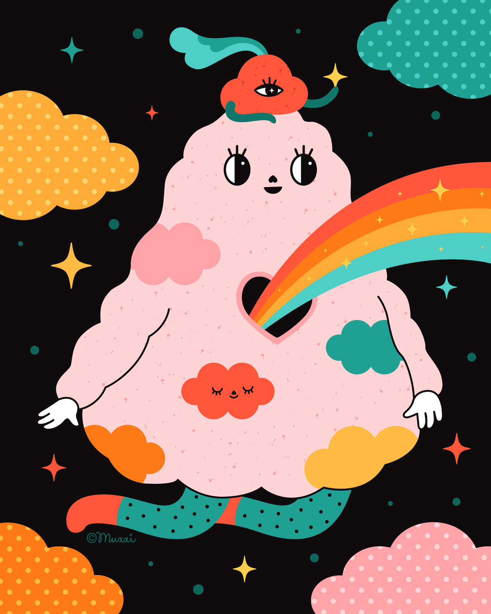 Reaching for the stars ✦ 2d character characterdesign colorful creatures digital illustration night vector