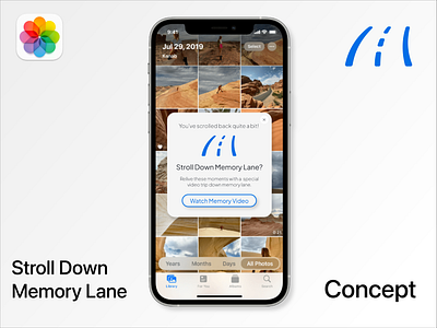 Memory Lane Concept - UX/UI apple application concept design f4f icon illustration ios iphone l4l memory mobile nostalgia photo popup ui user interface ux web widget