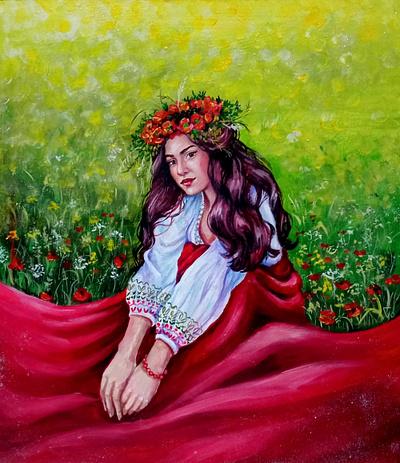 Original acrylic painting, Portrait of a Ukrainian woman art hand painted national paint painting portrait ukraine ukrainian wear woman