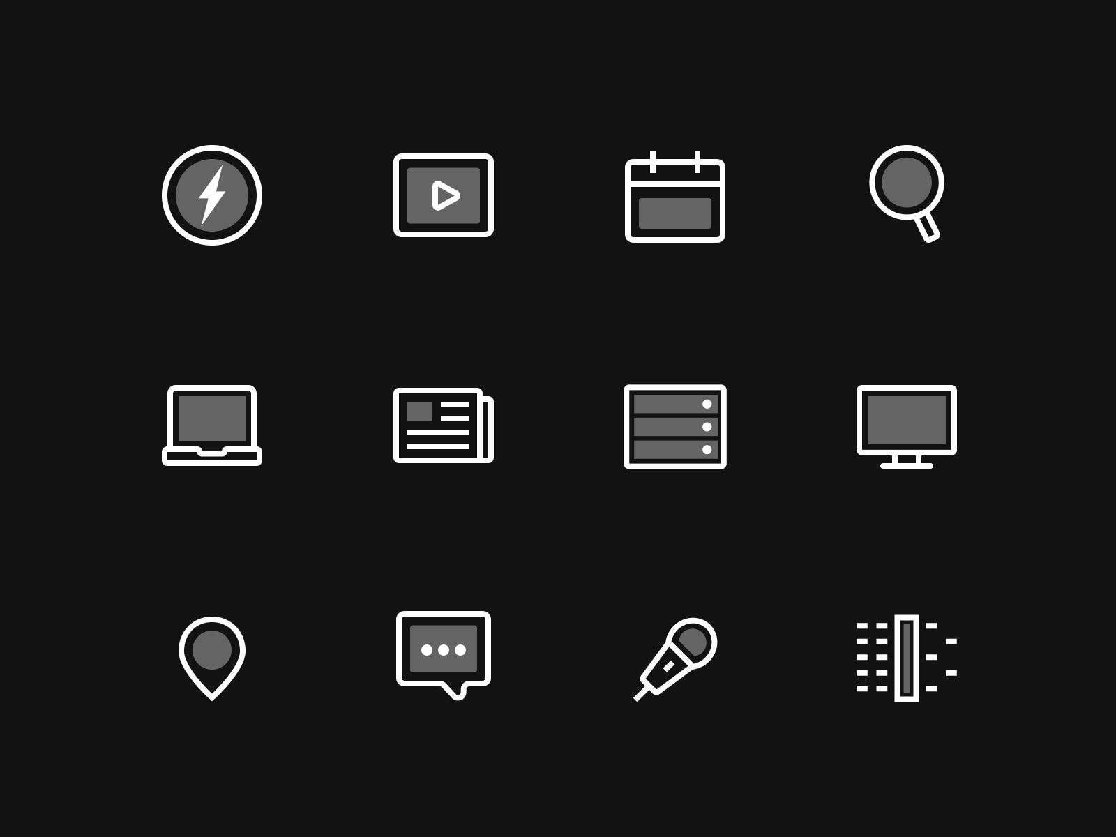 Icon set calendar filter geo pin graphic design icon icon set icons integration laptop microphone search server speech bubble supercharge vector video
