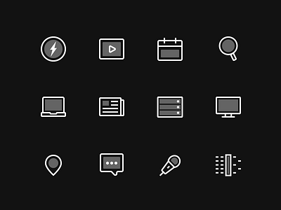 Icon set calendar filter geo pin graphic design icon icon set icons integration laptop microphone search server speech bubble supercharge vector video