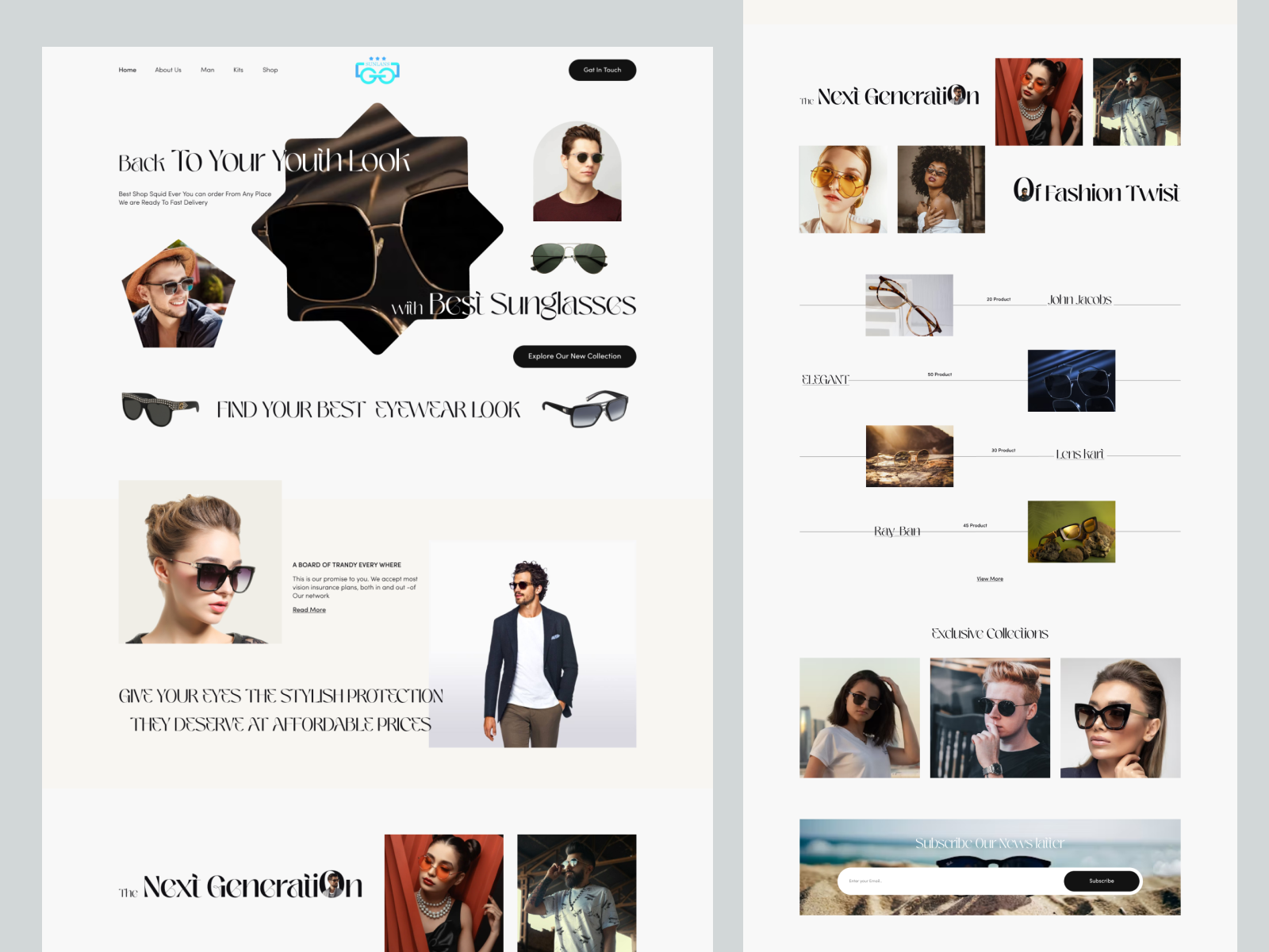 Eyewear Website graphic design landing page design ui ui ux design web design