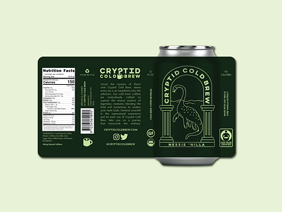 Cryptid Cold Brew Can Label Design: Nessie 'Nilla beveragepackaging branding coffeebranding coffeepackaging cryptid design digitalillustration graphic design illustration logo mockup packaging