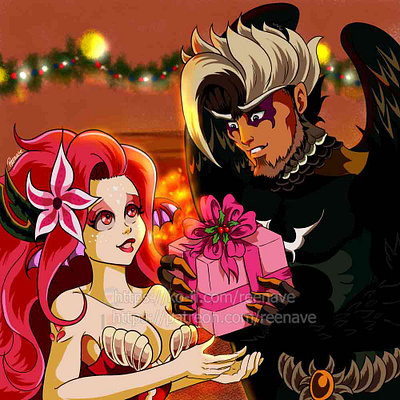 Coral and Icarus First Christmas Together digital art game lords mobile