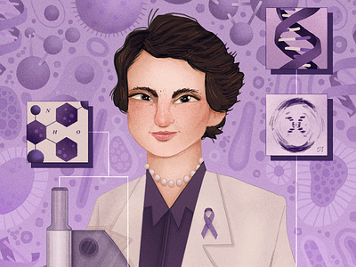 Rosalind Franklin art artwork character character design editorial editorial illustration handmade illustration magazine portrait rosalind rosalind franklin science scientist women in science