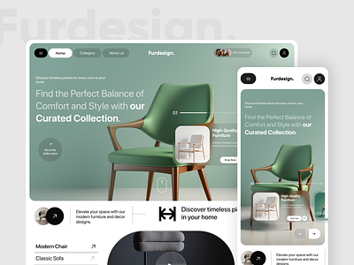 Furniture Landing Page chair decorative furniture hero section interior design landing page minimal mobile version modern responsive web design website