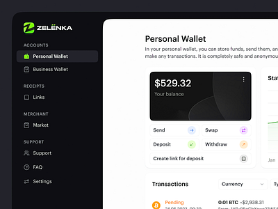 🔐 Zelenka Wallet: Secure Gateway to the World of Cryptocurrency bitcoin crypto crypto app crypto wallet cryptocurrency dashboard ui uiux wallet wallet app web wallet
