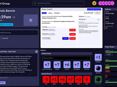 Player Dashboard game game design product ttrpg ui ux