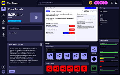 Player Dashboard game game design product ttrpg ui ux