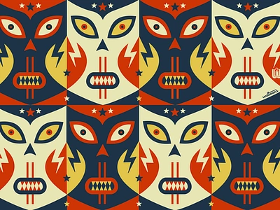 Lucha Libre Mask Pattern bold pattern colorful pattern illustrated pattern lucha libre merchdesign mexican wrestling pattern pattern illustration patterns red white blue yellow striking pattern textile design