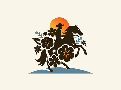 Sunset Ride cowboy floral horse horseback sunset