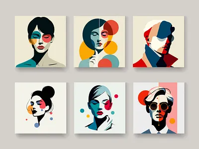 Abstract art poster. 3 flat graphic design people