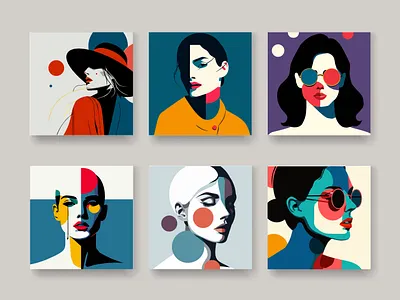 Abstract art poster. 5 flat people pop vector