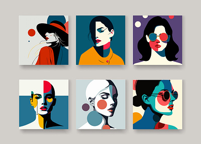 Abstract art poster. 5 flat people pop vector