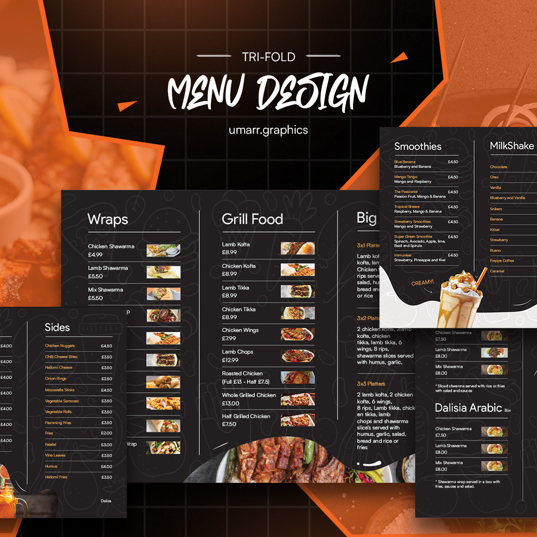 TriFold Menu Design graphic design graphics menu menu design post post design poster design restaurent menu trifold menu ui