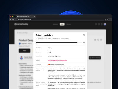 Refer a candidate modal design product design ui uiux ux