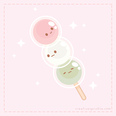 Tanghulu Dango animation cute dango dessert food funny illustration kawaii procreate stick sweets vector