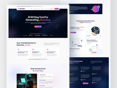 AI Writings Assistant Landing Page Design agency ai application chat chatbo clean company copywirting page platform saas social media software tools ui website writing