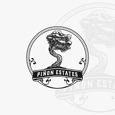 Pinon Estates Logo black and white branding design digital illustration drawing estate graphic design illustration logo logo black and white logo design logo illustration logo rustic logo vintage vector