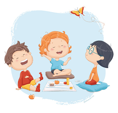 Friends boy character color cute friends funny girl illustration laughter mood picnic talks