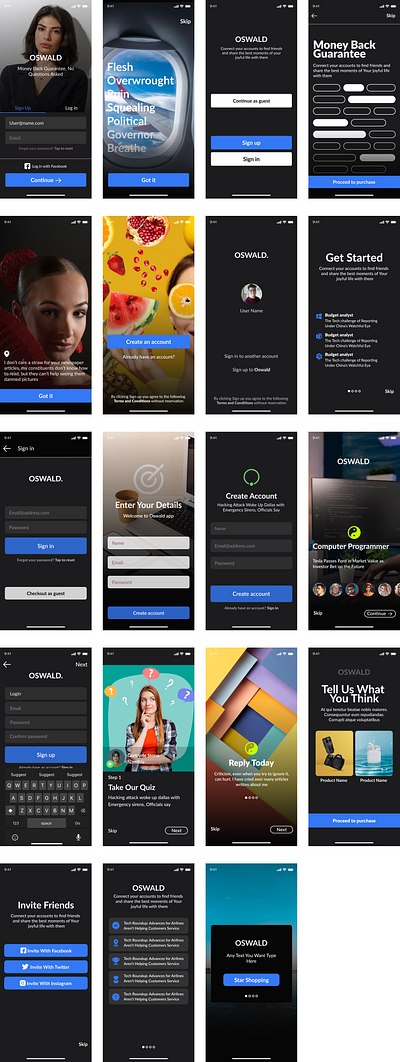 Mobile App UI Design (OSWALD) figma graphic design mobileapp ui uiux ux