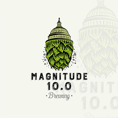 Magnitude 10.0 Brewing Logo beer branding brewing design digital illustration drawing graphic design hop illustration logo logo design logo illustration logo retro logo vintage vector