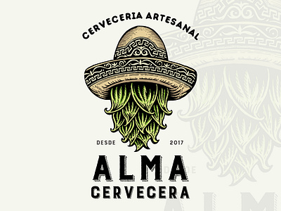 Alma Cervecera Logo beer branding brewing design digital illustration drawing graphic design hop illustration logo logo design logo illustration logo retro logo vintage vector