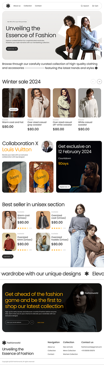 Fashion World Home Page branding design e commerce fashion light theme minimal modern trending ui ux