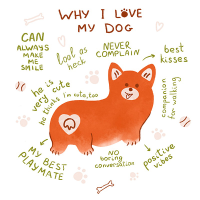 Why I love my dog cute illustration card character corgi cute digital dog hand drawn illustration infographic pet poster poster card print watercolor