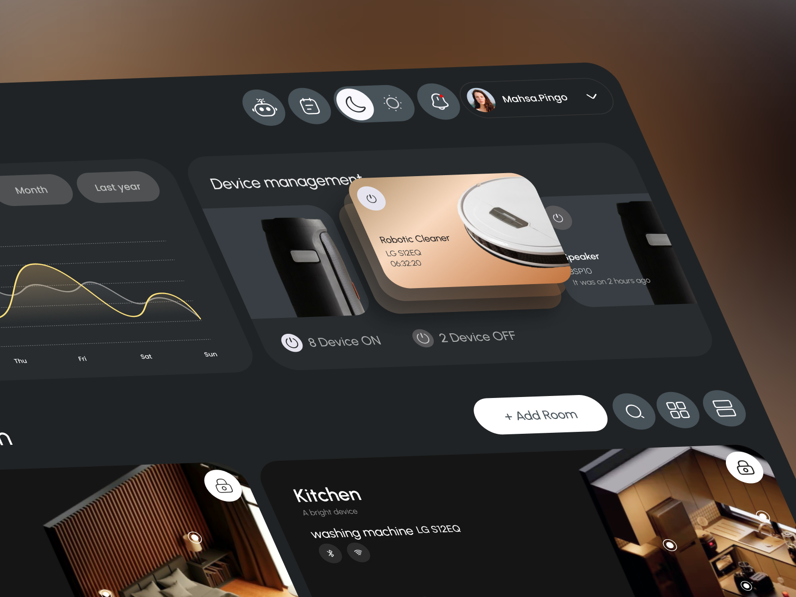 Iot Dashboard 3d branding chartdesign darkmode dashboard dasjboard iot designr figma get smart iot iot design profile room design smart home smart world team ui uidesign uiux ux