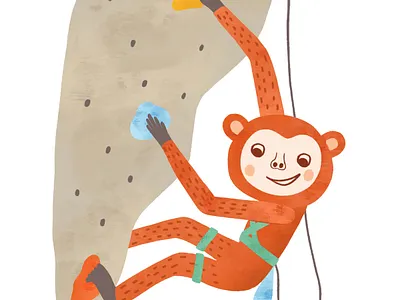 Olympic game 2024. Climbing. activity animal character childish children book climbing cute digital watercolor editorial license for kids for magazine hand drawn monkey mountain rock olympic game 2024 paris 2024 poster procreate sport