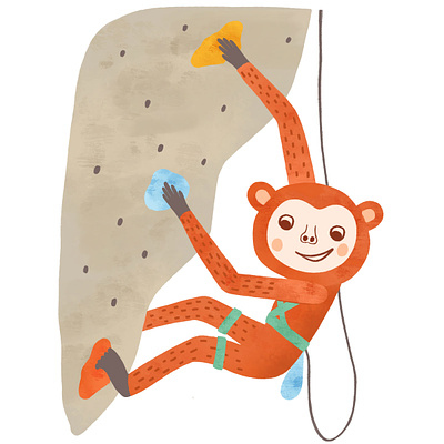Olympic game 2024. Climbing. activity animal character childish children book climbing cute digital watercolor editorial license for kids for magazine hand drawn monkey mountain rock olympic game 2024 paris 2024 poster procreate sport