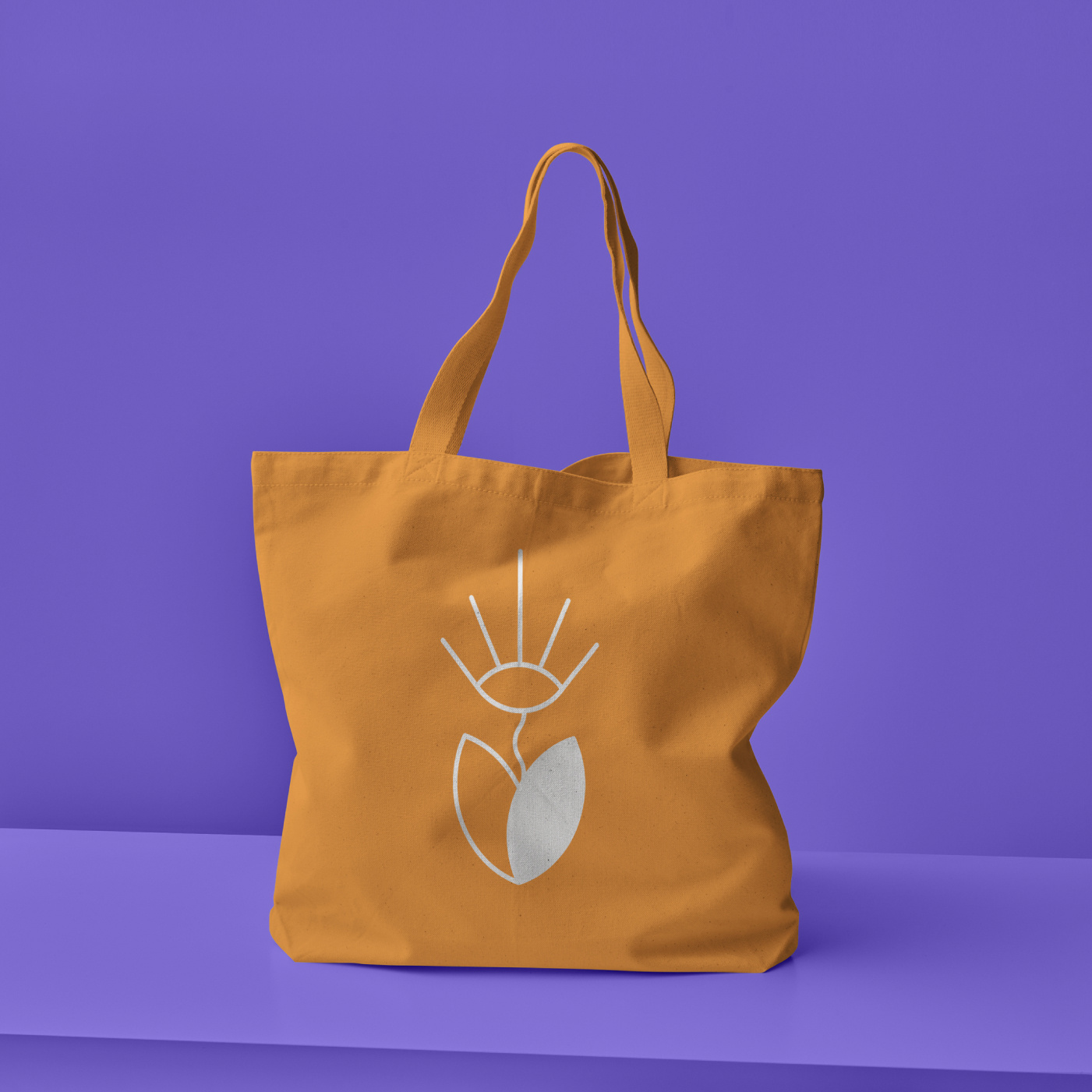 Luminae tote bag blooming branding flower illustration orange purple rays sunshine tote totebag twins vector