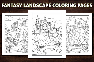 Fantasy Landscape Coloring Page for Adults activitybook adult coloring page amazon kdp amazon kdp book design book cover clean line art coloring book coloring page coloring page design coloring pages design fantasy coloring page graphic design illustration kdp kdp book kdp line art kids coloring page line art ui