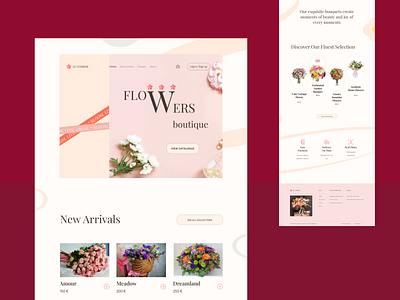 Web design for flowers boutique Le Charme bouquet boutique catalogue figma flowers pink plants purple web design website