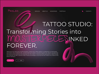 FineLine - Tattoo studio Landing Page Website 3d animation branding brend clean color design figma graphic design logo motion graphics pink style tattoo ui userinterface ux