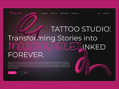 FineLine - Tattoo studio Landing Page Website 3d animation branding brend clean color design figma graphic design logo motion graphics pink style tattoo ui userinterface ux