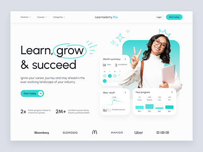 E-learning - Landing page branding courses design e learning education education platfrom figma green hero hero section interface design landing landing page light green minimal ui ui design ui ux ux website