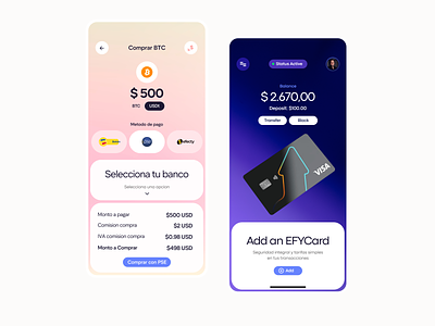 Wallet app bank btc buy card clean credit card crypto flat sell trading ui usdt ux wallet