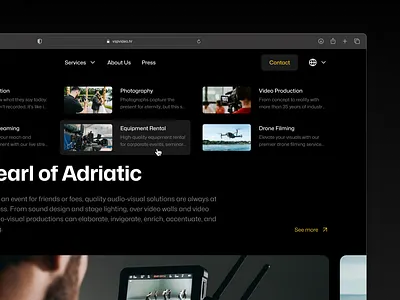 Website design - Video Production agency website dark website landing page mega menu redesign video video agency video company video production website website redesign