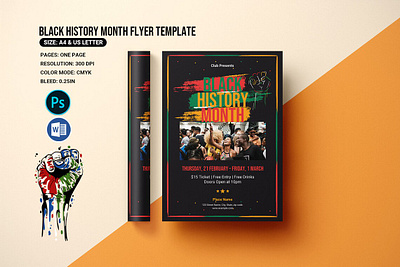 Black History Month Party Invitation Flyer activism african american black black history black history flyer black history month black history month flyer bondage celebration christain church civil rights freedom leadership martin luther king ms word photoshop template retro stop the violence vintage