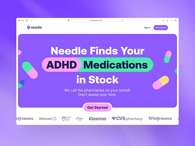 ADHD Medication Finder • Website Hero adhd colorful designinspiration healthcare hero interfacedesign landing medicationfinder minimalist page ui userinterface ux webdesign website