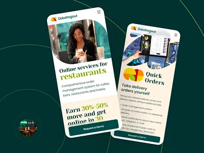 DataRagout - Mobile Adaptive app b2b service branding business case study corporate website dark green data landing page light theme marketing minimalism mobile restaurant startup typography ui user interface ux web design