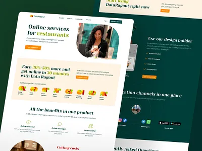 DataRagout - Design app b2b service branding business case study corporate website dark green dark theme data landing page marketing minimalism mobile restaurant startup typography ui user interface ux web design