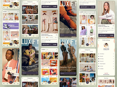 LUXIFY- Ecommerce Fashion App Ui Kit Design appdesign appdevelopment clothing digitalfashion dribbbleshowcase ecommerce fashionapp fashiondesign fashionforward fashiontech fashiontrends footwear interactivedesign mobileapp mobiledesign onlineshopping styleinspiration uiux userexperience userinterface