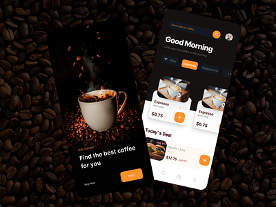 Coffee App UI app appdesign coffeeapp design graphic design latte mobiledesign ui uiux userinterface ux